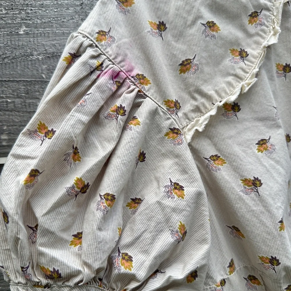 Free People Tiny Floral Bouquets Puff Sleeve Button Down Shirt- size 2